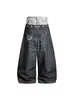 Jeans de Verano Unisex de Pierna Ancha Sueltos, Lavados a la Piedra, Rasgados, de Doble Cintura, Diseño Impreso en 3D, Estilo Retro de la Alta Calle Americana
