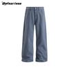 Befearless Calças Americanas Retrô Francesas de Trabalho Azuis Bootcut para Homens e Mulheres Marca Moderna Lavadas e Desgastadas Soltas Retas Casuais