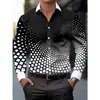 Camisa Estampada Masculina, Casual Respirável para Primavera e Outono, Gola Lapela, Manga Longa com Botões