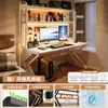 Escritorio de Computadora, Escritorio para Habitación en Casa, Mesa Integrada con Estantería, Escritorio de Oficina de Escritorio, Escritorio para Videojuegos con Tablero Perforado y Juego de Sillas