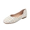 Sapatos Casuais Femininos Huidong Xadrez Personalizados Gentis Bico Quadrado Raso Sola Macia Sapatos Femininos Estilo Coreano Tamanho Grande Sapatos Baixos