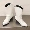 Botas de mujer versátiles, ligeras, de tacón cuadrado, a media pantorrilla, tallas 34-48, botas Martin de tacón alto de talla grande transfronterizas, punta redonda, color liso, slip-on de tacón cuadrado