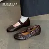 Sapatos Mary Jane de Tira Única Estilo Retro Francês para Mulheres Sapatos Únicos de Fundo Plano Boca Rasa Todo Couro Genuíno Sensação de Alto Padrão