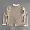 Camiseta Casual de Cachemira de Camello con Parches de Encaje de Manga Larga para Mujer Cuello Redondo Borde Cerrado Versátil Adelgazante Capa Base Top Básico