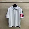 Ventas Directas de Fábrica Tb Verano Nuevo Clásico Cuatro Rayas Cuello Camisero Manga Corta Mismo Estilo para Hombres y Mujeres Combinación de Colores Frontal y Trasera Polo Manga Corta
