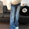 Jeans estilo americano retrô azul burr com costura borboleta micro-flare feminino verão cintura alta fina emagrecimento calças compridas