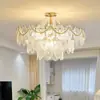 Candelabro de cobre puro estilo francés de lujo ligero para sala de estar, lámpara acogedora estilo crema elegante y moderna para dormitorio, lámpara de techo creativa de perlas para el hogar