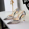 2681-1 Zapatos de Mujer Estilo Europeo y Americano Calados de Tacón de Aguja sin Cierre con Puntera de Hierro, Punta Fina, Diseño de Corte en V Poco Profundo y Malla Tejida