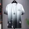 Camiseta de Manga Curta de Seda de Gelo Masculina Verão 2024 Alfabeto Tendência Casual Versátil Esportes Adolescentes Masculino Bonito