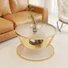 Mesa de centro redonda em vidro temperado na cor creme para sala de estar de casa, mesa moderna de luxo leve para apartamento pequeno