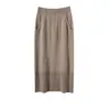 Saia Midi Feminina de Tricô Cashmere Vintage de Cintura Alta com Bolsos Duplos, Cor Sólida, Slimming, Reta, Solta, para o Trabalho
