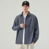 Camisa de Manga Larga para Hombre 2026 Otoño Nueva Raya Solapa Casual Tendencia Japonesa Retro Parche Bordado Chaqueta Algodón