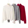Cárdigan de punto 100% cachemira pura para mujer, suave y acogedor, abrigo suéter de cuello alto abotonado, cárdigan de cachemira con cuello alto abotonado