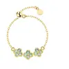 Flor de Primavera Chapado en Plata de Ley 925 Oro de 18 Quilates Zirconia de Cuatro Hojas Azul Hielo Fresco Anillo de Cadena Ajustable Anillo Suave