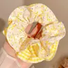 Goma para el Pelo de Cuadros Amarillos Florales Estilo Francés para Mujer, Accesorio para el Pelo de Alto Nivel Estilo Perezoso para Moño