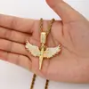 Joyería Transfronteriza Europea y Americana Tk Estilo Retro Neutro Alas de Ángel Incrustadas de Diamantes Dorados Colgante de Collar para Hombres y Mujeres Rap Hip-Hop