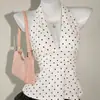 Verano Nuevo Estilo Cuello Halter Sexy Moda Cuello en V Lunares Multicolor Fruncido Corbata Diseño Único Casual Versátil Mayoreo