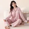 Pijama de Nuevo Estilo 2026 para Mujer, Otoño/Invierno, Dibujos Animados, Manga Larga, Pantalón Largo, Cárdigan, Solapa, Adecuado para Salir, Conjunto de Ropa para el Hogar