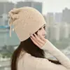 Cachecol, aquecedor de pescoço e gorro de caxemira com cordão - um gorro de tricô versátil que pode ser usado como cachecol ou gorro, proporcionando calor e proteção para as orelhas no outono e inverno. Novo estilo com cordão