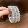 Pulseiras Abertas Europeias e Americanas com Pérolas Incrustadas de Diamante, Pulseiras com Design de Nicho Exagerado da Moda, Pulseiras de Luxo Leve e de Alta Qualidade