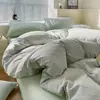 Juego de Cuatro Piezas de Algodón 100% Teñido en Hilo Lavado, Algodón Puro, Sin Estampar, Productos de Calidad Suministrados de Fábrica, Funda Nórdica, Ropa de Cama Estilo Japonés, Sábana Ajustable al por Mayor
