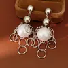 Brincos de argola com agulha de prata e franja de pérolas, brincos de luxo leve de alta qualidade, estilo palaciano, brincos de moda exclusivos e de nicho para atacado