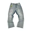 Ga Venta al por Mayor Comercio Exterior Transfronterizo Marca de Moda Jeans de Mezclilla Acampanados Lavados Desgastados Patchwork Unisex