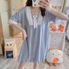 Pijama de Encaje Pijama para Mujer Manga Corta Estilo Coreano Holgado Transfronterizo Talla Grande Ropa de Casa Ins Vestido Mediano Pijama Transfronterizo para Mujer