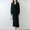 Otoño e Invierno Nuevo Vestido de Lana 100% para Mujer Cuello en V Falda Interior hasta la Rodilla Diseño con Abertura Base de Suéter