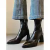 Botines de Tobillo con Tacón Grueso Estilo Retro First Encounter para Mujer 2026 Nuevos Otoño/Invierno Tacones Altos Cómodos y Más Altos Botas Elásticas Adelgazantes
