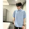 Camiseta de algodón puro para hombre, estilo americano moderno, marca de tendencia, color liso, cuello polo, manga corta, corte holgado casual, top versátil para pareja