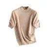 Top de cachemir para mujer de manga corta, 100% cachemir puro, nueva moda, cuello semi-alto, jersey, color liso, corte holgado, capa base de punto, manga corta