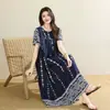 Vestido Floral de Algodão para o Verão 2026 da Mamãe Feminino Manga Curta Versátil Emagrecimento Boêmio Viscose Vestido de Praia