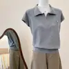 Camiseta de punto amarilla estilo coreano con cuello polo y manga corta para mujer, Verano 2026, Elegante corte holgado, Top versátil
