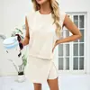 Traje Informal de Moda de Color Sólido para Comercio Exterior Transfronterizo para Mujer Verano 2025 Nuevo Conjunto de Dos Piezas de Camiseta de Manga Corta y Pantalón de Tres Cuartos de Algodón Puro