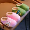 Pantuflas de algodón para niños, niños y niñas, lindas de dibujos animados, otoño e invierno, antideslizantes, impermeables, con felpa, cálidas, para interior, suela suave, pantuflas de algodón
