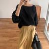 Camisa de Verano Estilo Coreano, Suave y Casual, Simple para el Día a Día, Blusa Versátil Vintage con Cuello Redondo y Mangas Abullonadas para Mujer, En Stock