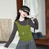 Conjunto de Dos Piezas Nuevo de Otoño para Niñas: Conjunto de Chaleco de Manga Larga y Pantalones de Pierna Ancha, Conjunto Casual Suelto de Dos Piezas Estilo Coreano para Niños Mayores