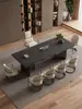 Mesa de Centro de Pizarra de Piedra de Lujo, Juego Moderno de Mesa y Sillas para el Té, Sencillo y Elegante con un Toque de Alta Gama, Mesa para Ceremonia del Té de Oficina, Mesa para Preparar Té