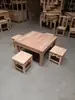Mesa Cuadrada de Madera Maciza China Mesa Antigua Tallada de Madera de Olmo Viejo los Ocho Inmortales Mesa Baja Cuadrada Mesa de Comedor Rústica Mesa de Comida Madera sin Acabado