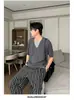 Estilo Old Money New Wealth Tricô Falso de Duas Peças Manga Curta Unissex Retrô Linho Top Verão Fino Casual Meia-Manga Camisa