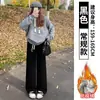 Pantalones Anchos Forrados de Polar Marrón para Mujer, Otoño e Invierno de Cintura Alta de Pierna Recta Casual de Chenilla Tejido Lana de Cordero Cálido Pantalones de Algodón