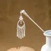 Grampo de Cabelo Estilo Étnico com Franjas Geométricas Vazadas, Grampo de Cabelo Moderno com Gotejamento de Óleo em Formato de Gota d'Água, Acessório de Cabelo Hanfu para Mulheres