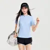 Nuevo Traje de Baño Conservador de Dos Piezas para Mujer con Pantalón Corto de Corte Cuadrado, Adecuado para Tallas Grandes, Oculta el Vientre, Adelgazante, Entrenamiento Deportivo Casual, Traje de Baño de Manga Corta para Estudiantes