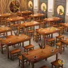 Mesa y Silla de Restaurante Comedor Mesa y Silla de Comida Rápida Restaurante de Fideos Retro Snack Bar Parrillada Restaurante de Hot Pot Juego de Mesa y Silla Comercial Carbonizado