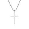 Colgante de collar de cruz de acero inoxidable transfronterizo europeo y americano, colgante de cruz versátil largo de acero de titanio con baño galvánico