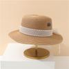 Sombrero de Paja de Copa Plana Superior Francés de Playa Parasol Vintage para Mujer Sombrero de Copa Encaje Borde Marino Sombrero para el Sol UV Sombrero Protector Solar