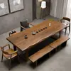 Conjunto grande de mesa de chá e cadeiras de madeira maciça para sala de estar, uso doméstico, uma mesa e seis cadeiras, mesa de chá em novo estilo chinês, mesa para preparo de chá de escritório