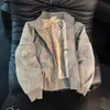 Jaqueta de Couro PU Tie-Dye Estilo Americano, Casaco Grosso de Algodão com Forro de Lã Masculino Outono e Inverno, Jaqueta Curta de Algodão para Motociclista com Gola Alta