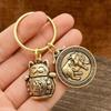 Llavero de Gato de la Suerte de Cobre de Fábrica, Bolsa de Dinero Calabaza, Una Hoja para la Riqueza, Colgante de los Doce Signos del Zodiaco, Venta al por Mayor